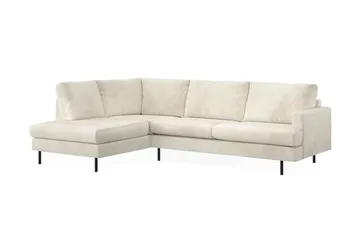 Menard Compact 4-seters Venstrevendt L-formet Sjeselongsofa i Fløyel - Kremhvit - Møbler - Sofaer - Sofaer med sjeselong - 4 seters sofa med divan