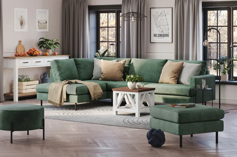 Menard Compact 4-seters Venstrevendt L-formet Sjeselongsofa i Fløyel - Mørk grønn - Møbler - Sofaer - Sofaer med sjeselong - 4 seters sofa med divan