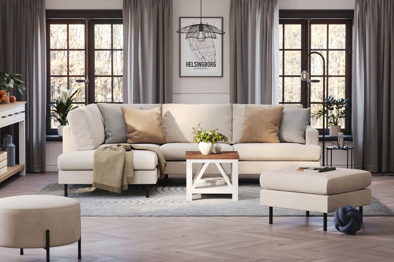 Menard Compact 4-seters Venstrevendt L-formet Sjeselongsofa i Manchester - Beige - Møbler - Sofaer - Sofaer med sjeselong - 4 seters sofa med divan