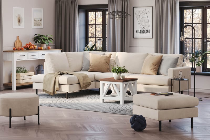 Menard Compact 4-seters Venstrevendt L-formet Sjeselongsofa i Manchester - Beige - Møbler - Sofaer - Sofaer med sjeselong - 4 seters sofa med divan