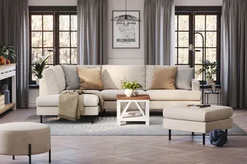 Menard Compact 4-seters Venstrevendt L-formet Sjeselongsofa i Manchester - Beige - Møbler - Sofaer - Sofaer med sjeselong - 4 seters sofa med divan