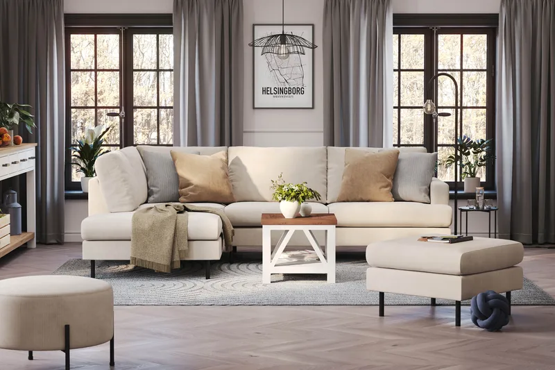 Menard Compact 4-seters Venstrevendt L-formet Sjeselongsofa i Manchester - Beige - Møbler - Sofaer - Sofaer med sjeselong - 4 seters sofa med divan