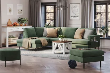 Menard Compact 4-seters Venstrevendt L-formet Sjeselongsofa i Manchester - Grønn - Møbler - Sofaer - Sofaer med sjeselong - 4 seters sofa med divan