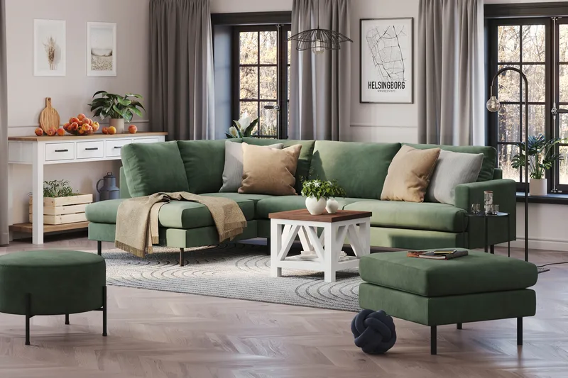 Menard Compact 4-seters Venstrevendt L-formet Sjeselongsofa i Manchester - Grønn - Møbler - Sofaer - Sofaer med sjeselong - 4 seters sofa med divan