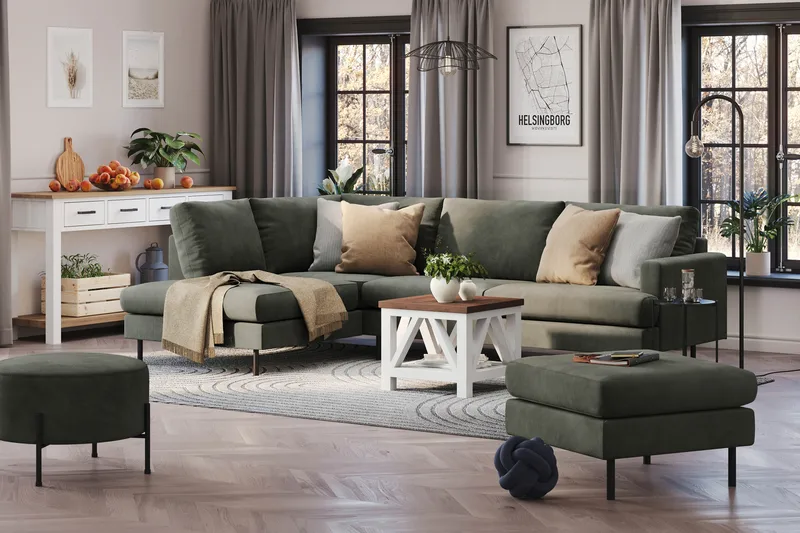 Menard Compact 4-seters Venstrevendt L-formet Sjeselongsofa i Manchester - Mørk grønn - Møbler - Sofaer - Sofaer med sjeselong - 4 seters sofa med divan