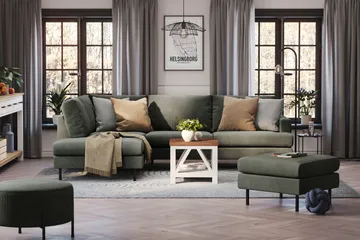 Menard Compact 4-seters Venstrevendt L-formet Sjeselongsofa i Manchester - Mørk grønn - Møbler - Sofaer - Sofaer med sjeselong - 4 seters sofa med divan