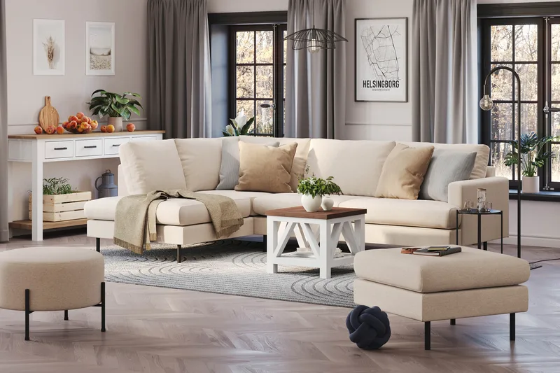 Menard Compact 4-seters Venstrevendt L-formet Sjeselongsofa i Stoff - Beige - Møbler - Sofaer - Sofaer med sjeselong - 4 seters sofa med divan