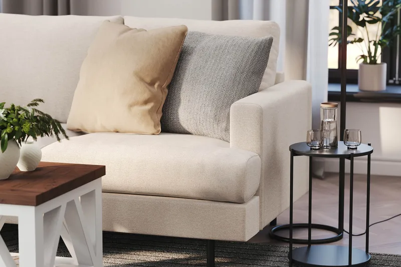 Menard Compact 4-seters Venstrevendt L-formet Sjeselongsofa i Stoff - Beige - Møbler - Sofaer - Sofaer med sjeselong - 4 seters sofa med divan