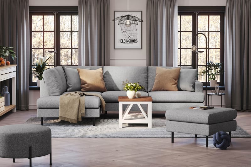 Menard Compact 4-seters Venstrevendt L-formet Sjeselongsofa i Stoff - Grå - Møbler - Sofaer - Sofaer med sjeselong - 4 seters sofa med divan