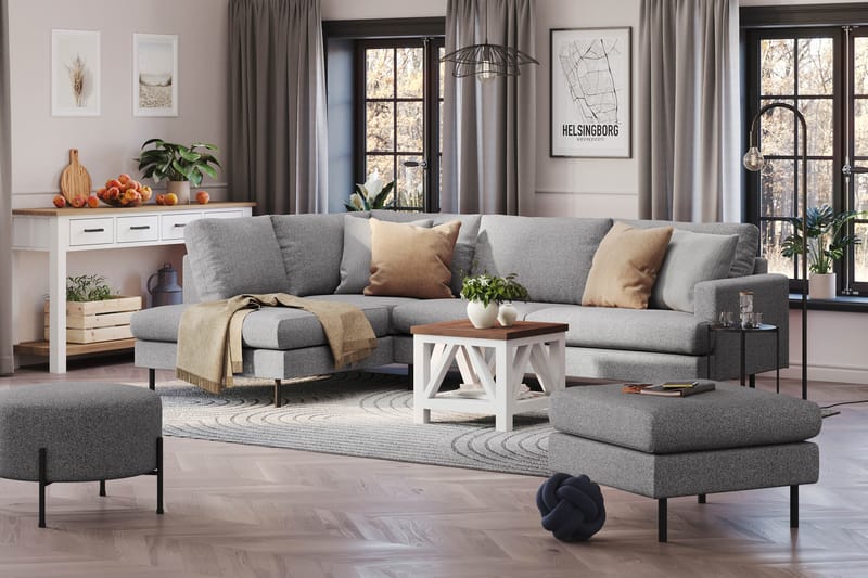Menard Compact 4-seters Venstrevendt L-formet Sjeselongsofa i Stoff - Grå - Møbler - Sofaer - Sofaer med sjeselong - 4 seters sofa med divan