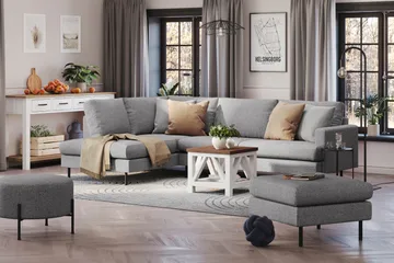 Menard Compact 4-seters Venstrevendt L-formet Sjeselongsofa i Stoff - Grå - Møbler - Sofaer - Sofaer med sjeselong - 4 seters sofa med divan