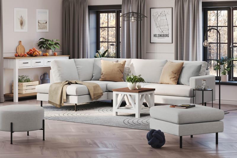 Menard Compact 4-seters Venstrevendt L-formet Sjeselongsofa i Stoff - Lys grå - Møbler - Sofaer - Sofaer med sjeselong - 4 seters sofa med divan