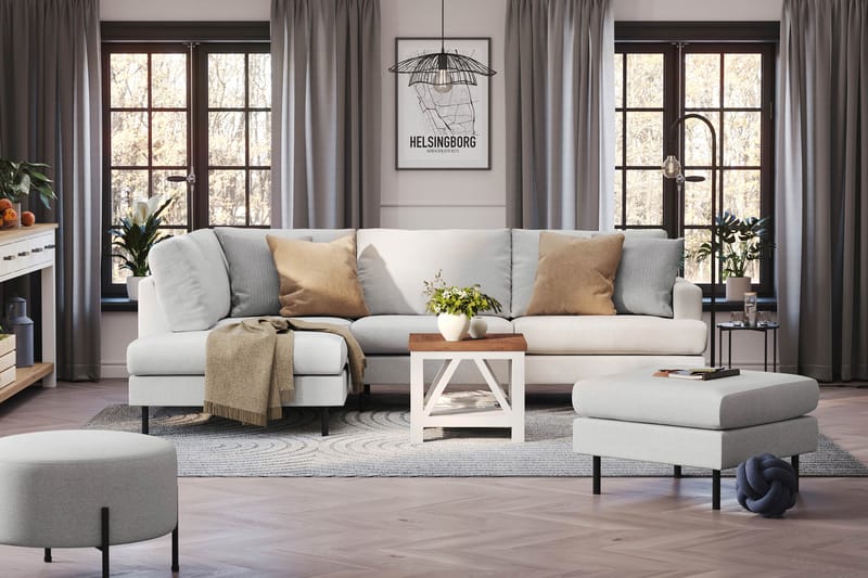 Menard Compact 4-seters Venstrevendt L-formet Sjeselongsofa i Stoff - Lys grå - Møbler - Sofaer - Sofaer med sjeselong - 4 seters sofa med divan