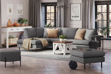 Menard Compact 4-seters Venstrevendt L-formet Sjeselongsofa i Stoff - Mørk grå - Møbler - Sofaer - Sofaer med sjeselong - 4 seters sofa med divan