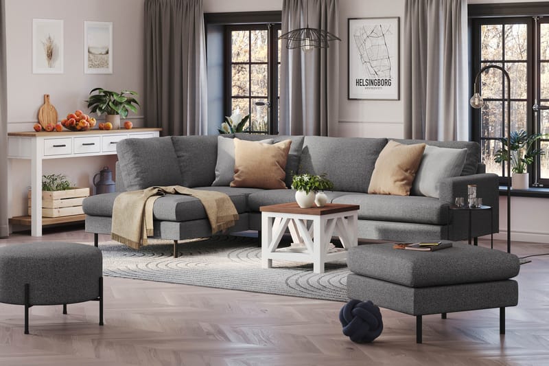 Menard Compact 4-seters Venstrevendt L-formet Sjeselongsofa i Stoff - Mørk grå - Møbler - Sofaer - Sofaer med sjeselong - 4 seters sofa med divan