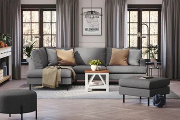Menard Compact 4-seters Venstrevendt L-formet Sjeselongsofa i Stoff - Mørk grå - Møbler - Sofaer - Sofaer med sjeselong - 4 seters sofa med divan