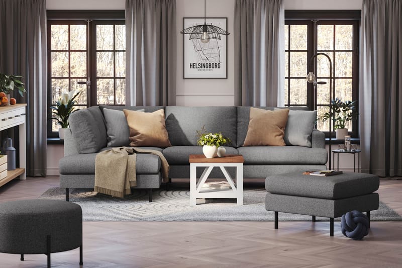 Menard Compact 4-seters Venstrevendt L-formet Sjeselongsofa i Stoff - Mørk grå - Møbler - Sofaer - Sofaer med sjeselong - 4 seters sofa med divan