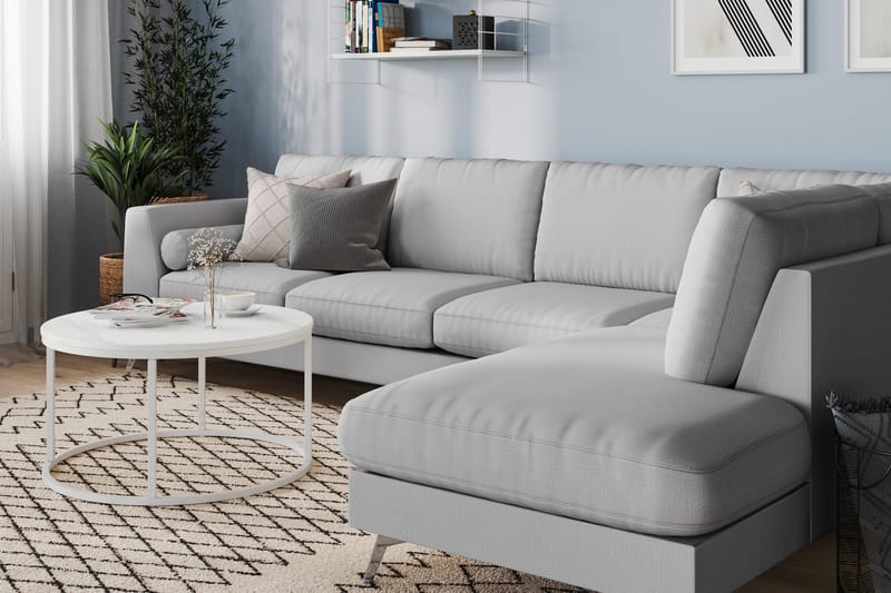 Ocean Lyx 4-seters Høyrevendt L-formet Sjeselongsofa i Stoff - Grå - Møbler - Sofaer - Sofaer med sjeselong - 4 seters sofa med divan