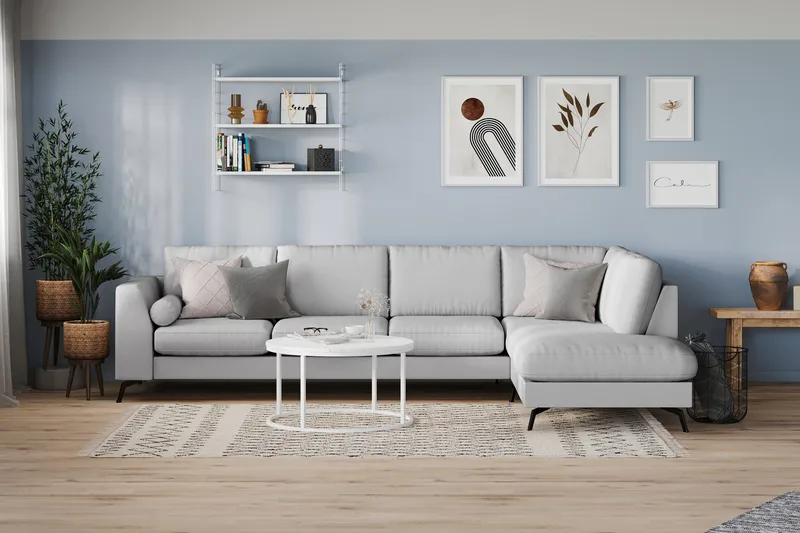 Ocean Lyx 4-seters Høyrevendt L-formet Sjeselongsofa i Stoff - Grå - Møbler - Sofaer - Sofaer med sjeselong - 4 seters sofa med divan