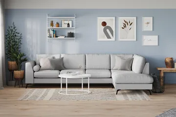 Ocean Lyx 4-seters Høyrevendt L-formet Sjeselongsofa i Stoff - Grå - M øbler - Sofaer - Sofaer med sjeselong - 4 seters sofa med divan