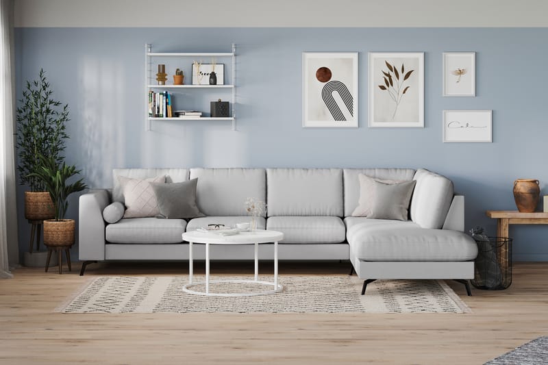Ocean Lyx 4-seters Høyrevendt L-formet Sjeselongsofa i Stoff - Grå - Møbler - Sofaer - Sofaer med sjeselong - 4 seters sofa med divan