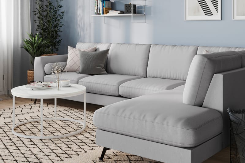 Ocean Lyx 4-seters Høyrevendt L-formet Sjeselongsofa i Stoff - Grå - Møbler - Sofaer - Sofaer med sjeselong - 4 seters sofa med divan