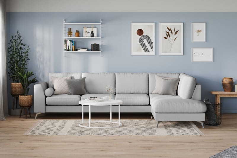 Ocean Lyx 4-seters Høyrevendt L-formet Sjeselongsofa i Stoff - Grå - Møbler - Sofaer - Sofaer med sjeselong - 4 seters sofa med divan
