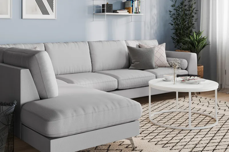 Ocean Lyx 4-seters Venstrevendt L-formet Sjeselongsofa i Stoff - Grå - Møbler - Sofaer - Sofaer med sjeselong - 4 seters sofa med divan