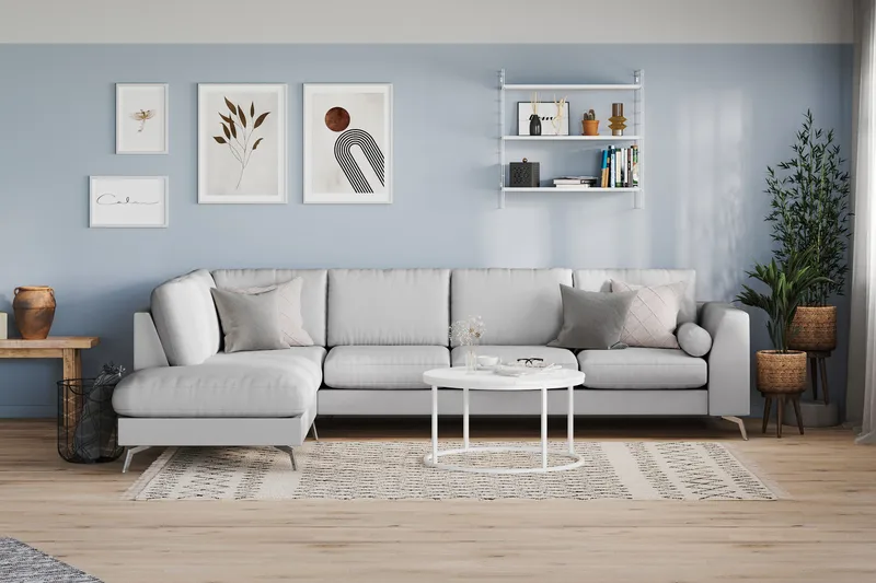 Ocean Lyx 4-seters Venstrevendt L-formet Sjeselongsofa i Stoff - Grå - Møbler - Sofaer - Sofaer med sjeselong - 4 seters sofa med divan