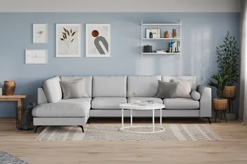 Ocean Lyx 4-seters Venstrevendt L-formet Sjeselongsofa i Stoff - Grå - Møbler - Sofaer - Sofaer med sjeselong - 4 seters sofa med divan