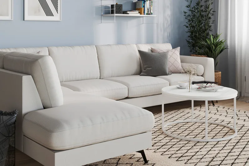 Ocean Lyx 4-seters Venstrevendt L-formet Sjeselongsofa i Stoff - Lys grå - Møbler - Sofaer - Sofaer med sjeselong - 4 seters sofa med divan