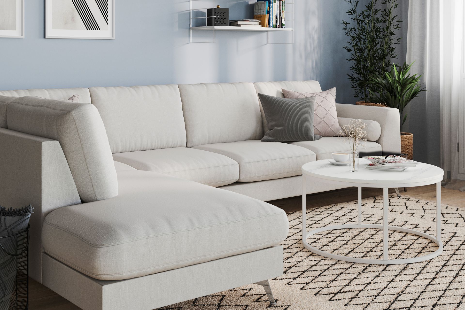 Ocean Lyx 4-seters Venstrevendt L-formet Sjeselongsofa i Stoff - Lys grå - Møbler - Sofaer - Sofaer med sjeselong - 4 seters sofa med divan