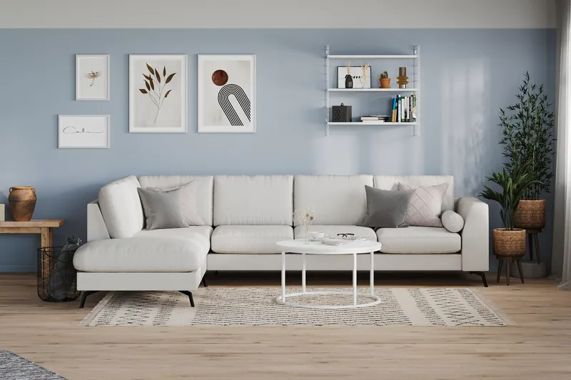 Ocean Lyx 4-seters Venstrevendt L-formet Sjeselongsofa i Stoff - Lys grå - Møbler - Sofaer - Sofaer med sjeselong - 4 seters sofa med divan