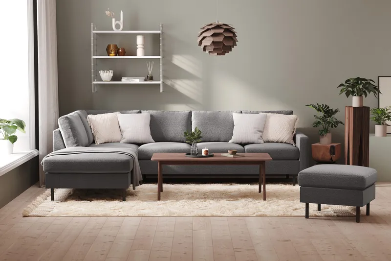 Peppe 4-seters Venstrevendt L-formet Sjeselongsofa i Stoff - Lys grå - Møbler - Sofaer - Sofaer med sjeselong - 4 seters sofa med divan