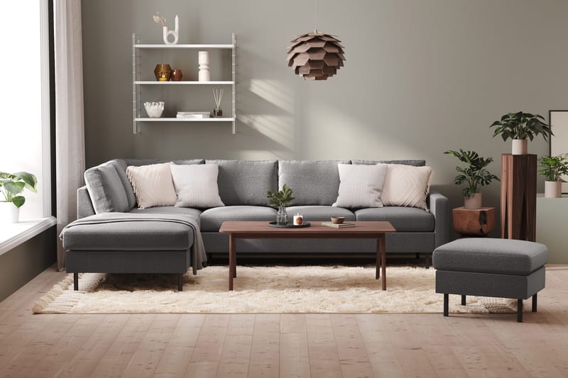 Peppe 4-seters Venstrevendt L-formet Sjeselongsofa i Stoff - Lys grå - Møbler - Sofaer - Sofaer med sjeselong - 4 seters sofa med divan