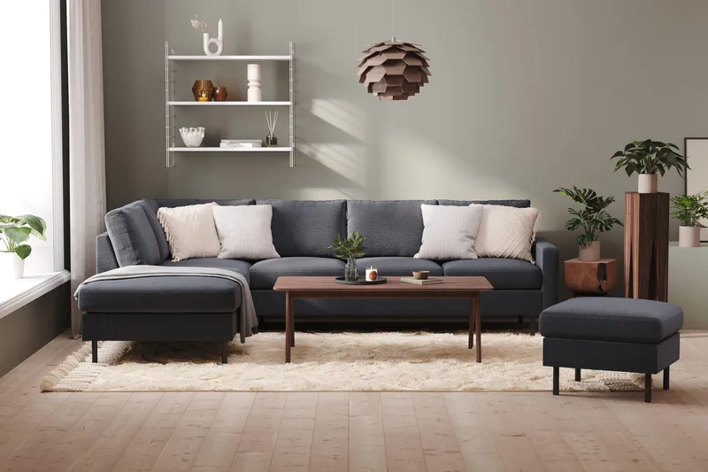 Peppe 4-seters Venstrevendt L-formet Sjeselongsofa i Stoff - Mørk grå - Møbler - Sofaer - Sofaer med sjeselong - 4 seters sofa med divan