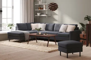 Peppe 4-seters Venstrevendt L-formet Sjeselongsofa i Stoff - Mørk grå - Møbler - Sofaer - Sofaer med sjeselong - 4 seters sofa med divan