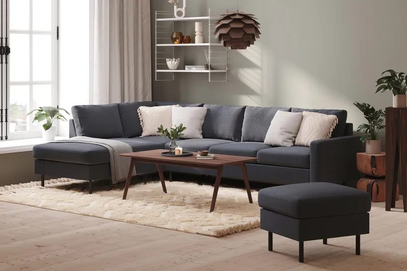 Peppe 4-seters Venstrevendt L-formet Sjeselongsofa i Stoff - Mørk grå - Møbler - Sofaer - Sofaer med sjeselong - 4 seters sofa med divan