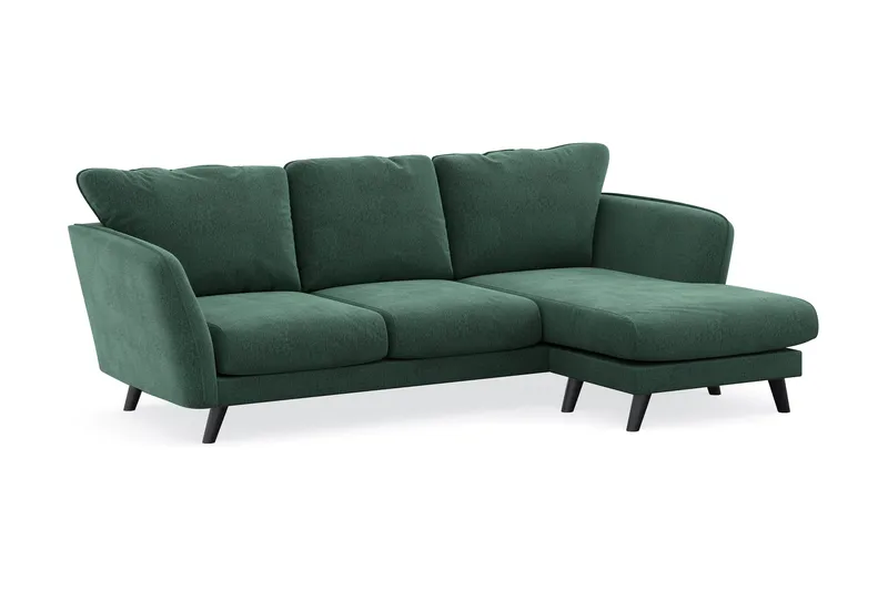 Trend Lyx 3-seters Høyrevendt L-formet Sjeselongsofa i Fløyel - Mørkegrønn - Møbler - Sofaer - Sofaer med sjeselong - 4 seters sofa med divan