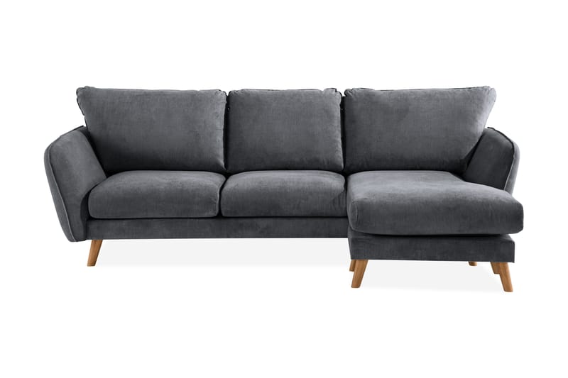 Trend Lyx 3-seters Høyrevendt L-formet Sjeselongsofa i Stoff - Mørk grå - Møbler - Sofaer - Sofaer med sjeselong - 4 seters sofa med divan