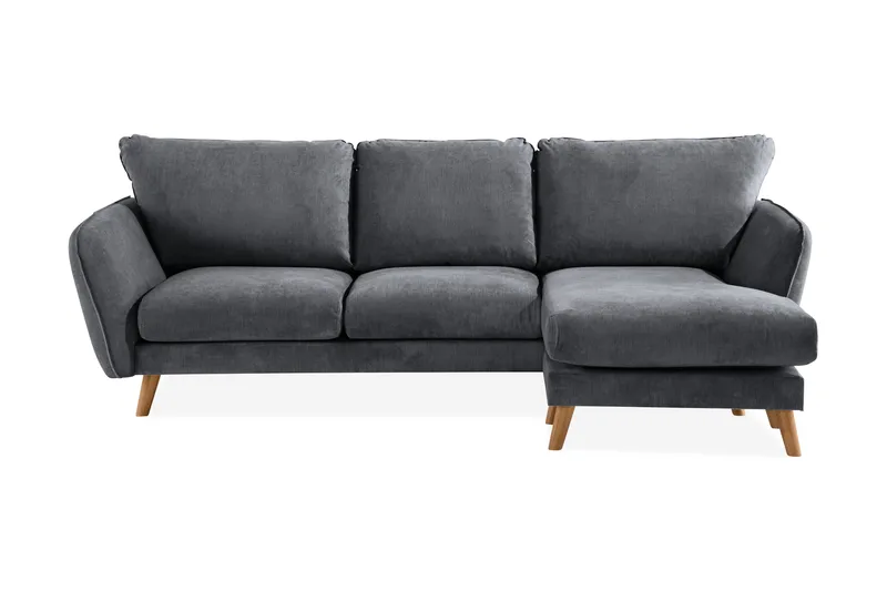 Trend Lyx 3-seters Høyrevendt L-formet Sjeselongsofa i Stoff, Mørk grå