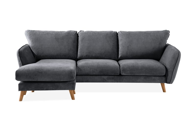 Trend Lyx 3-seters Venstrevendt L-formet Sjeselongsofa i Stoff - Mørk grå - Møbler - Sofaer - Sofaer med sjeselong - 4 seters sofa med divan