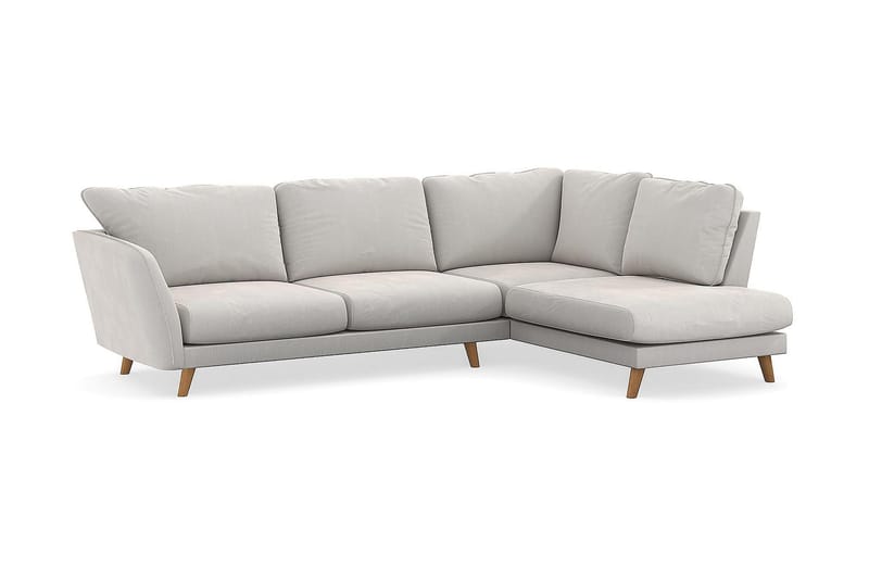 Trend Lyx 4-seters Høyrevendt L-formet Sjeselongsofa i Fløyel - Kremhvit - Møbler - Sofaer - Sofaer med sjeselong - 4 seters sofa med divan