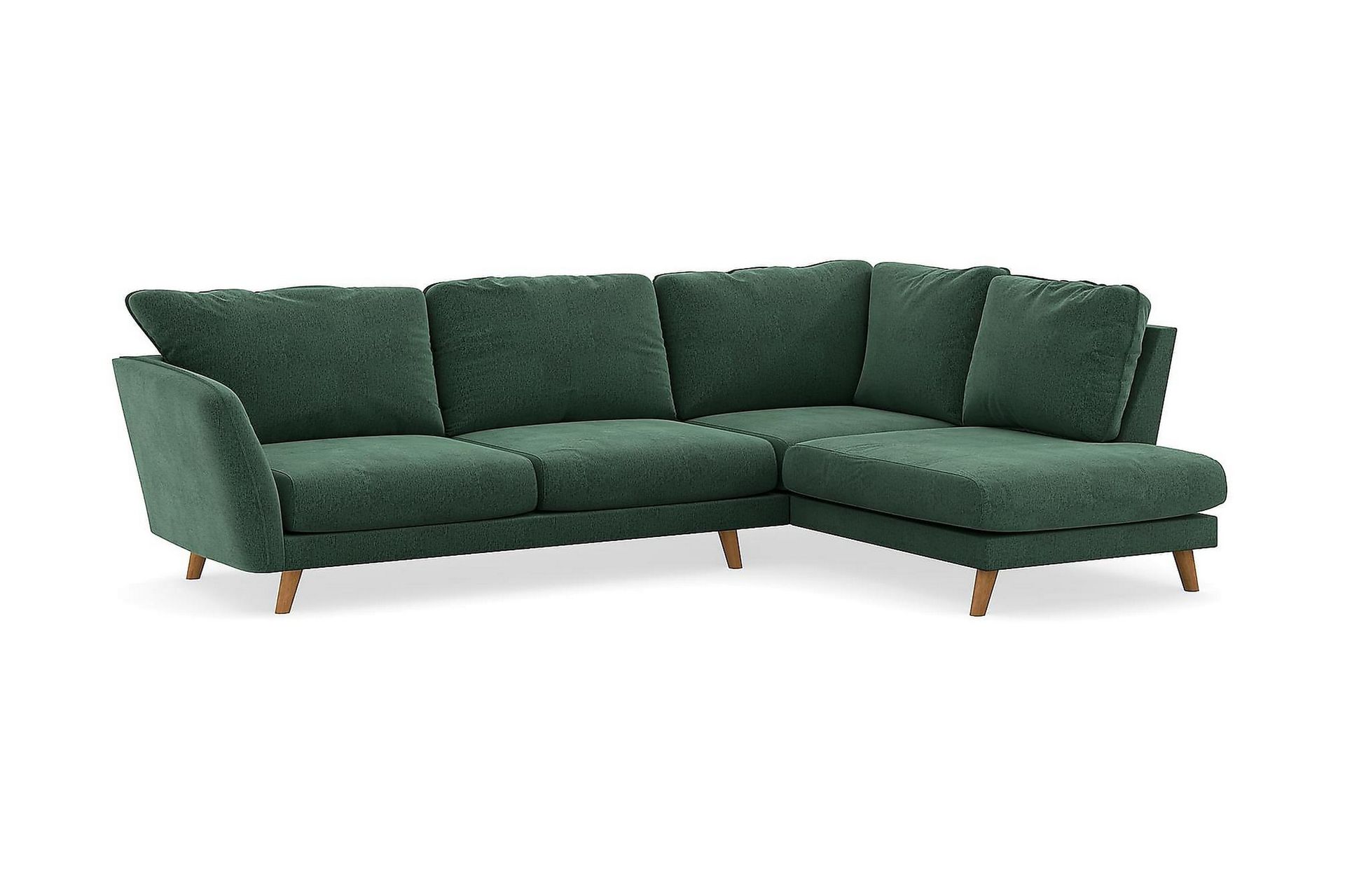 Trend Lyx 4-seters Høyrevendt L-formet Sjeselongsofa i Fløyel - Mørkegrønn - Møbler - Sofaer - Sofaer med sjeselong - 4 seters sofa med divan