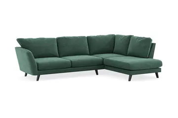 Trend Lyx 4-seters Høyrevendt L-formet Sjeselongsofa i Fløyel - Mørkegrønn - Møbler - Sofaer - Sofaer med sjeselong - 4 seters sofa med divan