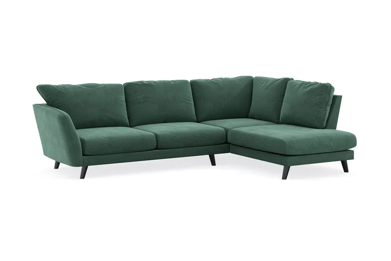 Trend Lyx 4-seters Høyrevendt L-formet Sjeselongsofa i Fløyel - Mørkegrønn - Møbler - Sofaer - Sofaer med sjeselong - 4 seters sofa med divan