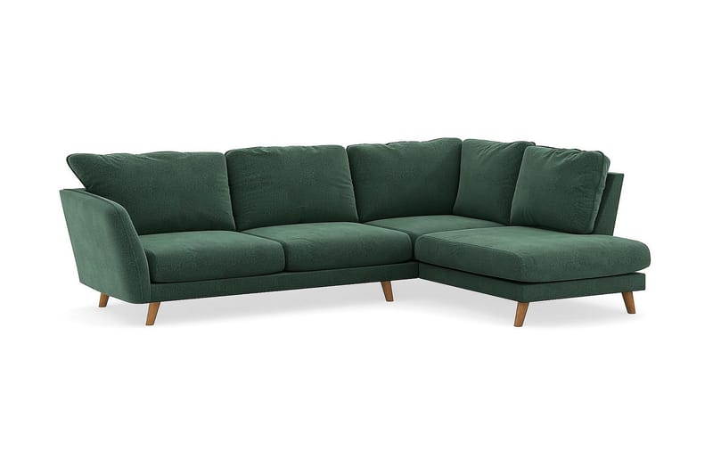 Trend Lyx 4-seters Høyrevendt L-formet Sjeselongsofa i Fløyel - Mørkegrønn - Møbler - Sofaer - Sofaer med sjeselong - 4 seters sofa med divan