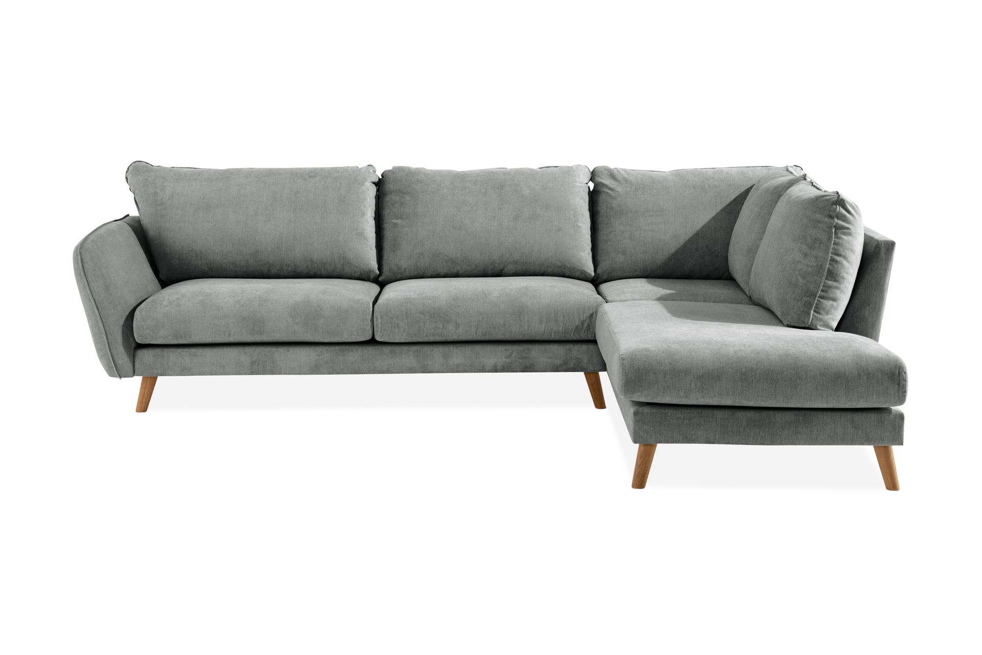 Trend Lyx 4-seters Høyrevendt L-formet Sjeselongsofa i Stoff - Grå - Møbler - Sofaer - Sofaer med sjeselong - 4 seters sofa med divan