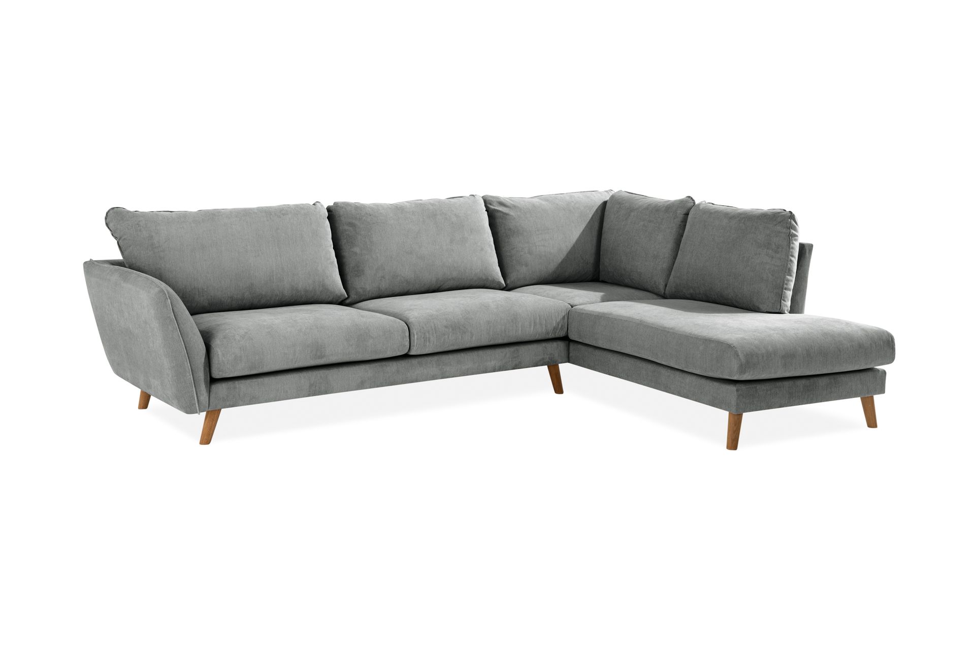 Trend Lyx 4-seters Høyrevendt L-formet Sjeselongsofa i Stoff - Grå - Møbler - Sofaer - Sofaer med sjeselong - 4 seters sofa med divan