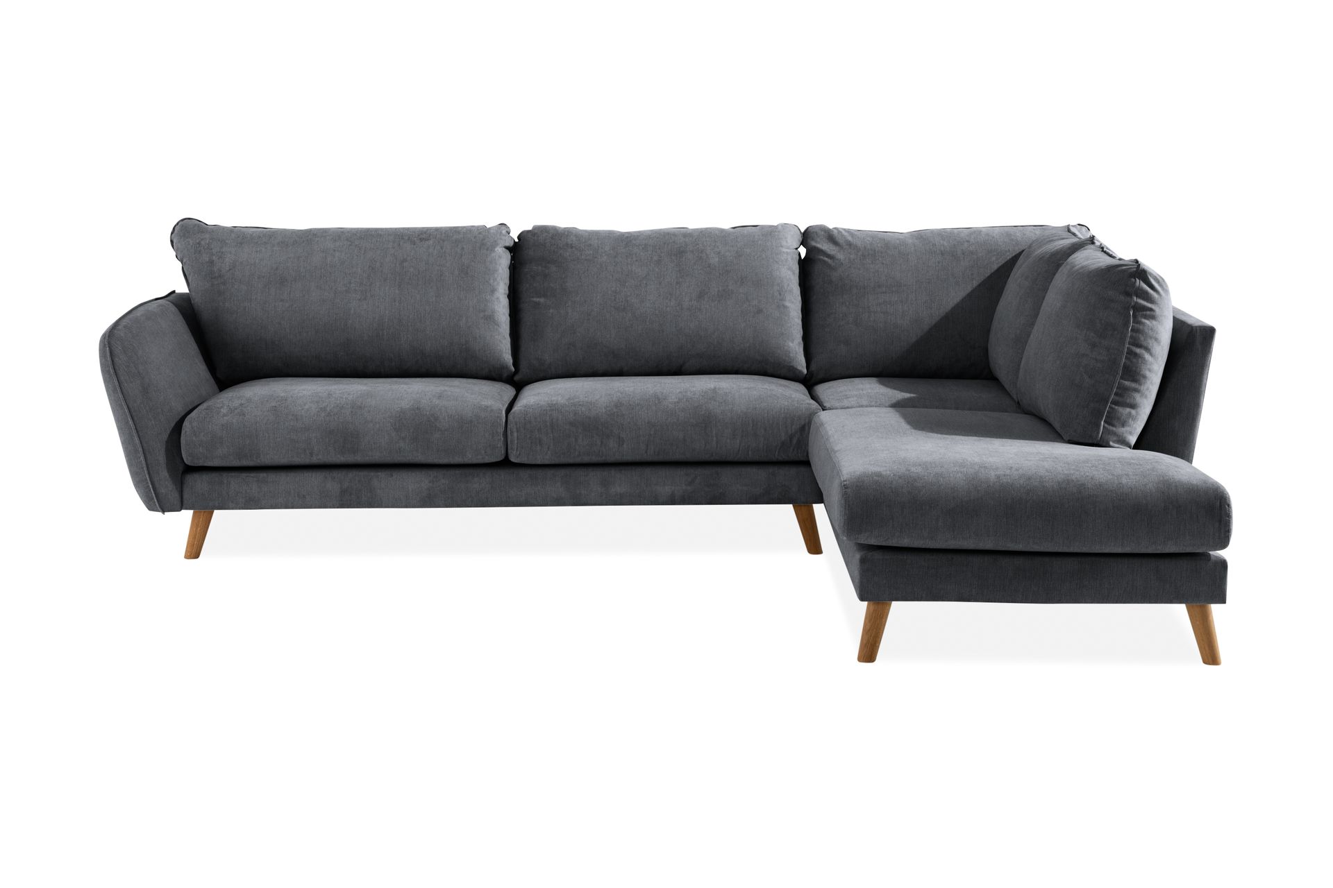 Trend Lyx 4-seters Høyrevendt L-formet Sjeselongsofa i Stoff - Mørk grå - Møbler - Sofaer - Sofaer med sjeselong - 4 seters sofa med divan